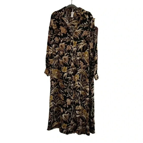 H&M Green Floral Long Sleeve Maxi Dress SIze 12